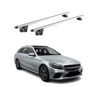 OMAC Barras portaequipajes de aluminio homologadas por TÜV para Mercedes Clase C S205 2014-2021 - para rieles de techo integrados - ranura T - Max 100 kg - 2 cerraduras plateadas