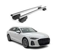 OMAC Barras portaequipajes de aluminio para Audi A6 C9 Avant 2025 - 2026 - City Crash - ISO/PAS 11154:2006 - Se puede cerrar - máx. 75 kg - 2 barras plateadas