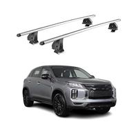 OMAC Barras portaequipajes de aluminio para Mitsubishi ASX II 2023-2026 - TÜV/DIN 75302:2019 - con cerradura - ranura en T - Máximo 75 kg - 2 barras - Plata