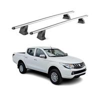 OMAC Barras portaequipajes de aluminio para Mitsubishi L200 Double Cab 2015-2026 4 puertas, TÜV/DIN 75302:2019, con cerradura, ranura en T, máx. 75 kg, 2 barras, color plateado
