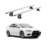 OMAC Barras portaequipajes de aluminio para Mitsubishi Lancer Evo 10 2008-2015 - TÜV/DIN 75302:2019 - con cerradura - ranura en T - Máximo 75 kg - 2 barras - Plata