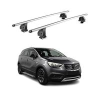 OMAC Barras portaequipajes de aluminio para Opel Crossland X 2017-2026 - TÜV/DIN 75302:2019 - con cerradura - ranura en T - máx. 75 kg - 2 barras - Plata