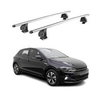 OMAC Barras portaequipajes de aluminio para VW Polo MK6 Hatchback 2017-2026 - TÜV/DIN 75302:2019 - con cerradura - ranura en T - Máximo 75 kg - 2 barras - Plata