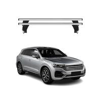 OMAC Barras portaequipajes de aluminio para VW Touareg III 2018 - 2026 - con cerradura - ranura en T - Probado City-Crash - Máximo 50 kg plata