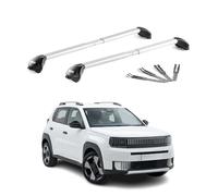 OMAC Barras portaequipajes transversales aprobadas por TÜV para Fiat Grande Panda 2025 - 2026 - con cerradura (4 cerraduras) - Max 100 kg - Correa de acero inoxidable + protector de goma plateado
