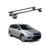 OMAC Barras Transversales de Acero para Ford Focus II Familiar 2005-2010 - Antirrobo - Testado City Crash - DIN 75302:2019 - ISO/Pas 11154:2006 - Máx 75 kg Negro
