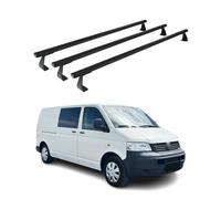 OMAC Heavy Duty Barras de Techo Transversales Compatibles con VW T5 T6 Transporter Multivan Caravelle 2003-2024 - 3 Stangen - Aluminio Negro