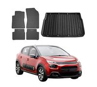 OMAC Juego de Alfombrillas y Protector de Maletero Compatible con Citroen C3 5puertas 2016-2024 Goma TPE Negro