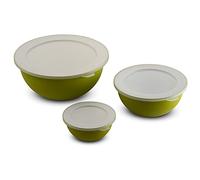 Omada Design - Juego de 3 cuencos con tapa (0,5 l - 1,5 l - 3,5 l) Interior blanco y exterior colorido, Microban antibacteriano, línea Sanaliving