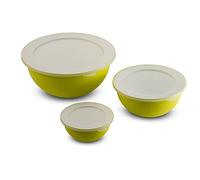 Omada Design - Juego de 3 cuencos con tapa (0,5 l - 1,5 l - 3,5 l) Interior blanco y exterior colorido, Microban antibacteriano, línea Sanaliving