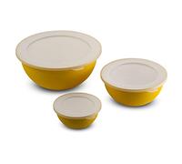 Omada Design - Juego de 3 cuencos con tapa (0,5 l - 1,5 l - 3,5 l) Interior blanco y exterior colorido, Microban antibacteriano, línea Sanaliving