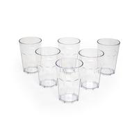 omada Design set de 6 vasos de bar, refresco o bebida larga 42.5 cl, 12.5 cm de alto en plástico, irrompible, apilable, octogonal y apto para lavavajillas, Unglassy Line