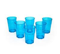omada Design set de 6 vasos de bar, refresco o bebida larga 42.5 cl, 12.5 cm de alto en plástico, irrompible, apilable, octogonal y apto para lavavajillas, Unglassy Line