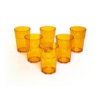 omada Design set de 6 vasos de bar, refresco o bebida larga 42.5 cl, 12.5 cm de alto en plástico, irrompible, apilable, octogonal y apto para lavavajillas, Unglassy Line