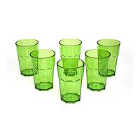 omada Design set de 6 vasos de bar, refresco o bebida larga 42.5 cl, 12.5 cm de alto en plástico, irrompible, apilable, octogonal y apto para lavavajillas, Unglassy Line