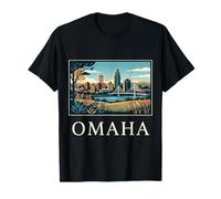 Omaha Nebraska Horizonte Río Puente Retro Ciudad Arte Camiseta