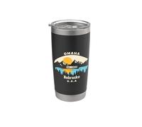 Omaha Nebraska Souvenir Montaña Puesta de sol Río Vaso térmico de acero inoxidable de doble pared