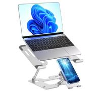 Omana Soporte ergonómico 2 en 1 para laptop con soporte para teléfono para escritorio, elevador ajustable, resistente y portátil, se adapta a todos los portátiles y teléfonos (plateado)