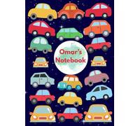 Omar's car notebook: A4 size, wide lines writing book for boys, fun gift for those who love cars, perfect for school writing and creativity