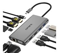 Omars Hub USB C Adaptador 11-en-1, Triple Display (Dual HDMI 4K&VGA), Dock Station con 4xUSB, RJ45 1Gbps LAN, lector de tarjetas SD/Micro SD, puerto de alimentación tipo C 100W PD para MacBook Air Pro