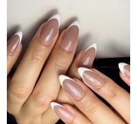 Omber Brillante Almond Fake Artificial Acrílico French Full Cover False para Diseños Adhesivo Acrílico en para Mujeres Claro