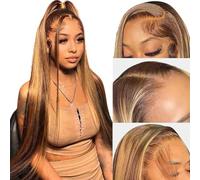 Ombre Humano Hair Wig Blonde Highlight Lace Front Wig Human Hair Brazilian Hair Wig Blonde Highlight Wig Straight Human Hair Wig 20inch