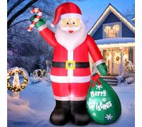 Omdekor Papá Noel Hinchable con luz LED de 8 pies 245cm Père Noël Gonflable Avec Lumière LED, Décoration de Noël Gonflable Résistante aux Intempéries IP44, Géant du Père Noël Avec Sac Cadeau et Canne