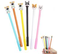 Omeblos 6 bolígrafos de gel para perros, bonitos bolígrafos de dibujos animados 3D con animales sentados, perros gawk de 0,5 mm, tinta de gel colorida, bolígrafos de punta rodante para oficina