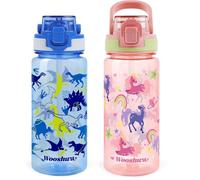 omedecal Botella de Agua, A Prueba de Fugas 600ml 2 Piezas Botellas con Pajitas, Sin BPA con Asa, Apto para Lavavajillas - Unicornio & Dinosaurio