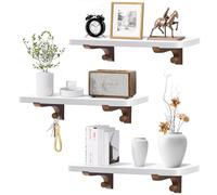 omedecal Estanteria Blanca de Pared, Estantería Cocina Baldas Flotantes Pared Madera Maciza de Pino 40 x 15 x 1,5 cm, para Salón, Baño, Oficina o Dormitorio - Blanco & Nogal