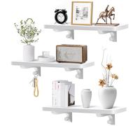 omedecal Estanteria Blanca de Pared, Estantería Cocina Baldas Flotantes Pared Madera Maciza de Pino 40 x 15 x 1,5 cm, para Salón, Baño, Oficina o Dormitorio - Blanco & Nogal