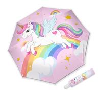 omedecal Paraguas Plegable Niño, Automático Anti-Rebote Paraguas Infantil Portatil Antiviento Reforzado con Cinta Reflectante 360° para Niño Niña - Unicornio Rosa