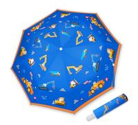 omedecal Paraguas Plegable Niño, Automático Anti-Rebote Paraguas Infantil Portatil Antiviento Reforzado con Cinta Reflectante 360° para Niño Niña - Vehículo de Obras Azul