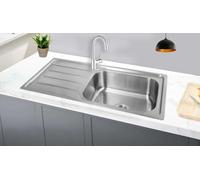 Omeere,100x50x18 Fregadero de cocina, acero inoxidable 304, grosor de material 0,8 mm, fregadero,fregadero, fregadero empotrable, rectangular, 1 seno, XXL 50 x 40 cm (superficie de estante izquierda)