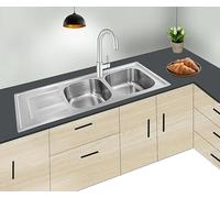 Omeere, 116 x 50 x 18 cm, fregadero de cocina grande, acero inoxidable 304, grosor del material 0,8 mm, fregadero, fregadero, fregadero empotrable, cuadrado 2 senos, (estante izquierdo)