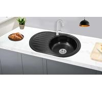 Omeere 77X50X18 Fregadero cocina negro empotrable de acero inoxidable 304, grosor de material de 0,8 mm, cuadrado, 1 lavabo ovalado;1 seno