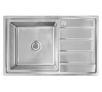 Omeere, 80x50x21 Fregadero de cocina, de acero inoxidable 304, grosor de material 0,9 mm, Fregadero empotrado 1 seno,pequeña rectangular,cuadrado, R16 (escurridor derecho-plateado)