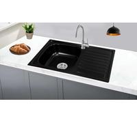 Omeere Fregadero de cocina de acero inoxidable 304 de 0,8 mm,Fregadero empotrado 1 seno 80 x 50 x 18cm,pequeña rectangular (Escurridor a la derecha negro)