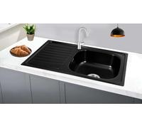 Omeere Fregadero de cocina de acero inoxidable 304 de 0,8 mm,Fregadero empotrado 1 seno 80 x 50 x 18cm,pequeña rectangular (Escurridor a la izquierda negro)