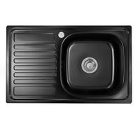 Omeere, Fregadero de cocina empotrable de acero inoxidable 304, grosor de material de 0,8 mm, fregadero de cocina cuadrado, 1 escurridor 80LX50BX18H (escurridor izquierdo-negro)