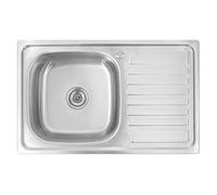 Omeere, Fregadero de cocina empotrable de acero inoxidable 304, grosor de material de 0,8 mm, fregadero de cocina cuadrado, 1 escurridor 80LX50BX18H (escurridor derecho plateado)
