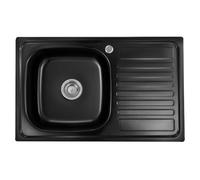 Omeere, Fregadero de cocina empotrable de acero inoxidable 304, grosor de material de 0,8 mm, fregadero de cocina cuadrado, 1 escurridor 80LX50BX18H (escurridor derecho - negro)