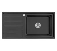 Omeere, Fregadero empotrable con lavabo grande, 100 x 50 x 40 cm, acero inoxidable 304, grosor de material 0,9 mm, rectangular, 1 cuenco, escurridor R20 (escurridor izquierdo - negro)