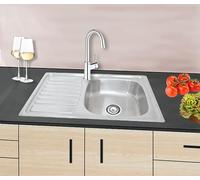 Omeere, Fregadero empotrable cuadrado pequeño, 80 x 50 cm, acero inoxidable 304, grosor de material 0,8 mm, fregadero de cocina cuadrado, 1 lavabo, fregadero bajo encimera (estante izquierdo)