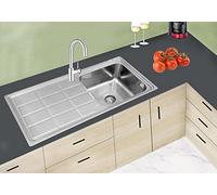 Omeere Fregadero empotrable de acero inoxidable 304, grosor de material 0,8 mm, rectangular, 1 lavabo cuadrado (estante izquierdo)