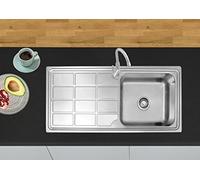 Omeere Fregadero empotrable de acero inoxidable 304, grosor de material de 0,8 mm, cuadrado, 100 x 46 cm