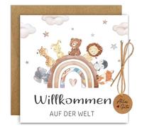 O'meFun Tarjeta de nacimiento, regalo de dinero para nacimiento con sobre, tarjeta de regalo para nacimiento niña y niño, regalos significativos para nacimiento, animales del arco iris, tarjeta de