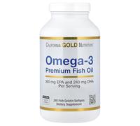 Omega-3, aceite de pescado premium, 240 cápsulas blandas de gelatina de pescado, California Gold Nutrition