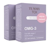Omega 3 Capsulas 1000 mg, 500 mg DHA con Vitamina E - Para la Vista, el Corazón y el Cerebro - Colesterol - Alta biodisponibilidad - Sin Retrogusto Desagradable - Para 60 días, OMG-3 Tummy Tox