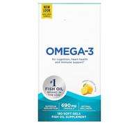 Omega-3 - Cápsulas blandas de 690 mg, absorción superior, suplemento de aceite de pescado, sabor a limón, 180 unidades por botella